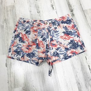 Gap Linen Blend Hawaiian Print Drawstring Shorts